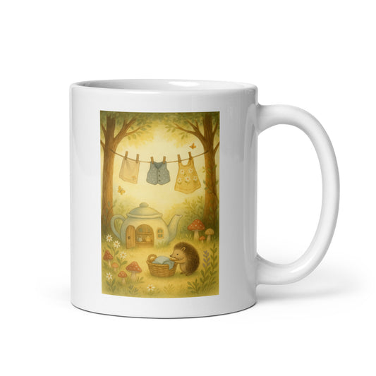 Teapot Home & Hedgehog Mug – Wholesome Forest Life Scene – Duvencioglu