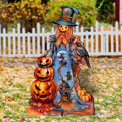 Freestanding Halloween Pumpkin Scarecrow Decor - Handcrafted Wood Art by G. Debrekht (Made in USA) – Duvencioglu