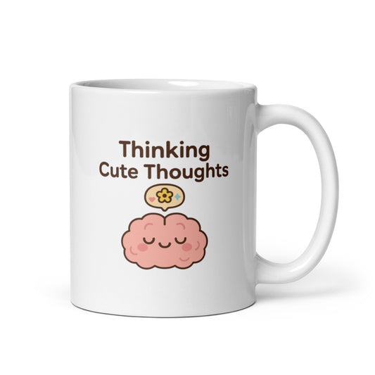 Thinking Cute Thoughts Mug – Kawaii Brain Design, Positive Mental Health Gift, Pastel Affirmation Cup – Duvencioglu