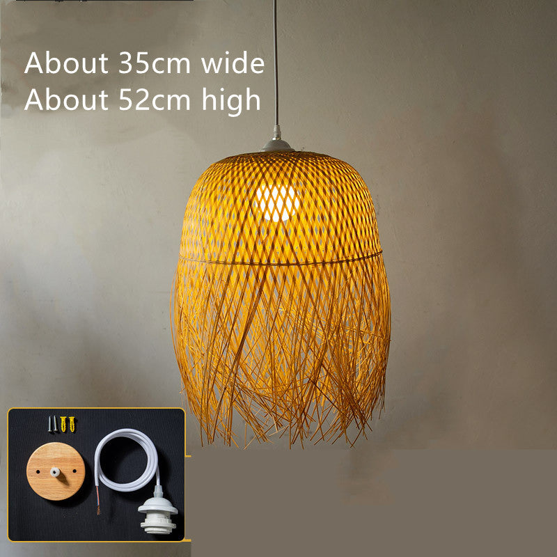 Creative Chinese Bamboo Weave Chandelier – Fish-Line Pendant (52×35 to 62×45 cm) – Duvencioglu