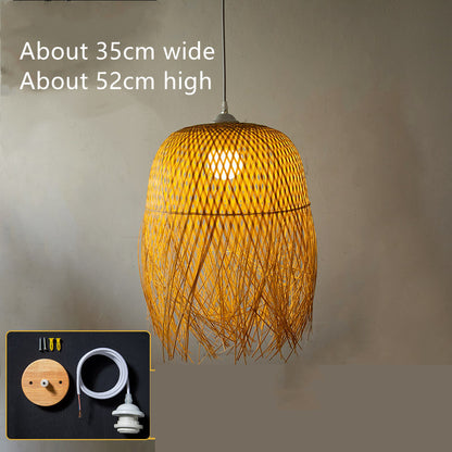 Creative Chinese Bamboo Weave Chandelier – Fish-Line Pendant (52×35 to 62×45 cm) – Duvencioglu
