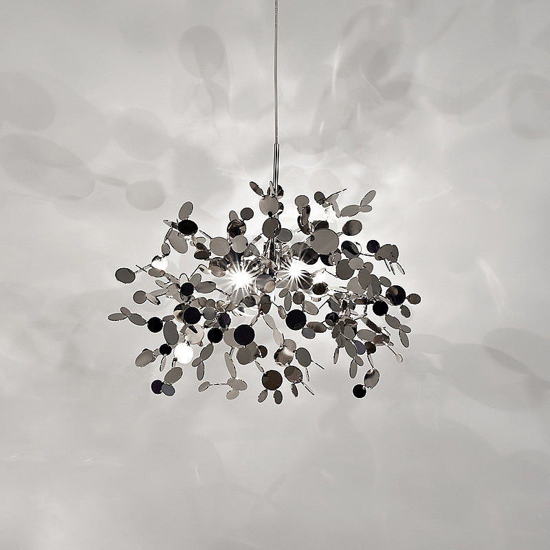 Leaf-Branch Stainless-Steel LED Chandelier – 500 mm Nordic Pendant – Duvencioglu
