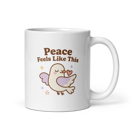 Peace Feels Like This Mug – Kawaii Dove with Heart, Soft Pastel Mental Health Gift, Cozy Self Love Cup – Duvencioglu