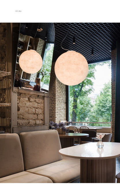 Nordic Moon Ball Chandelier – 20–35 cm Fishing-Line Pendant Light – Duvencioglu