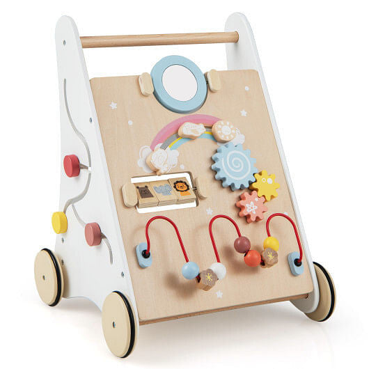 Wooden Baby Walker with Multi-Activity Center - Storage Basket & Rubber Wheels (White) – Duvencioglu