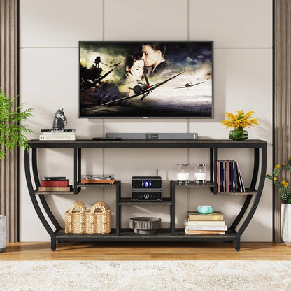 70" Modern Industrial Narrow Console Sofa Table - Black Wood & Metal Frame – Duvencioglu