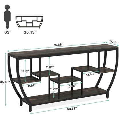 70" Modern Industrial Narrow Console Sofa Table - Black Wood & Metal Frame – Duvencioglu