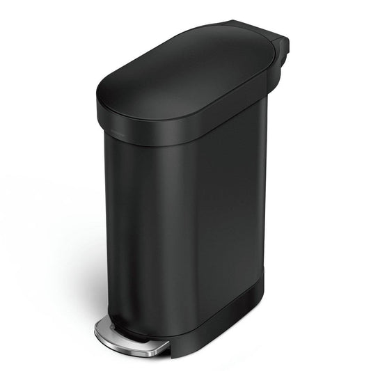Matte Black 12-Gallon Narrow Kitchen Trash Can - Silent Step-On Lid – Duvencioglu