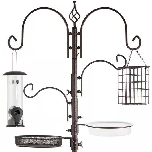 Complete Bird Feeder Station Set - 89" Bronze Metal Stand with 4 Feeders & Water Bowl – Duvencioglu