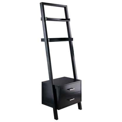Modern Black Leaning Ladder Bookshelf - 2 Drawers & Entryway Shelf – Duvencioglu