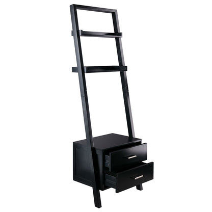 Modern Black Leaning Ladder Bookshelf - 2 Drawers & Entryway Shelf – Duvencioglu