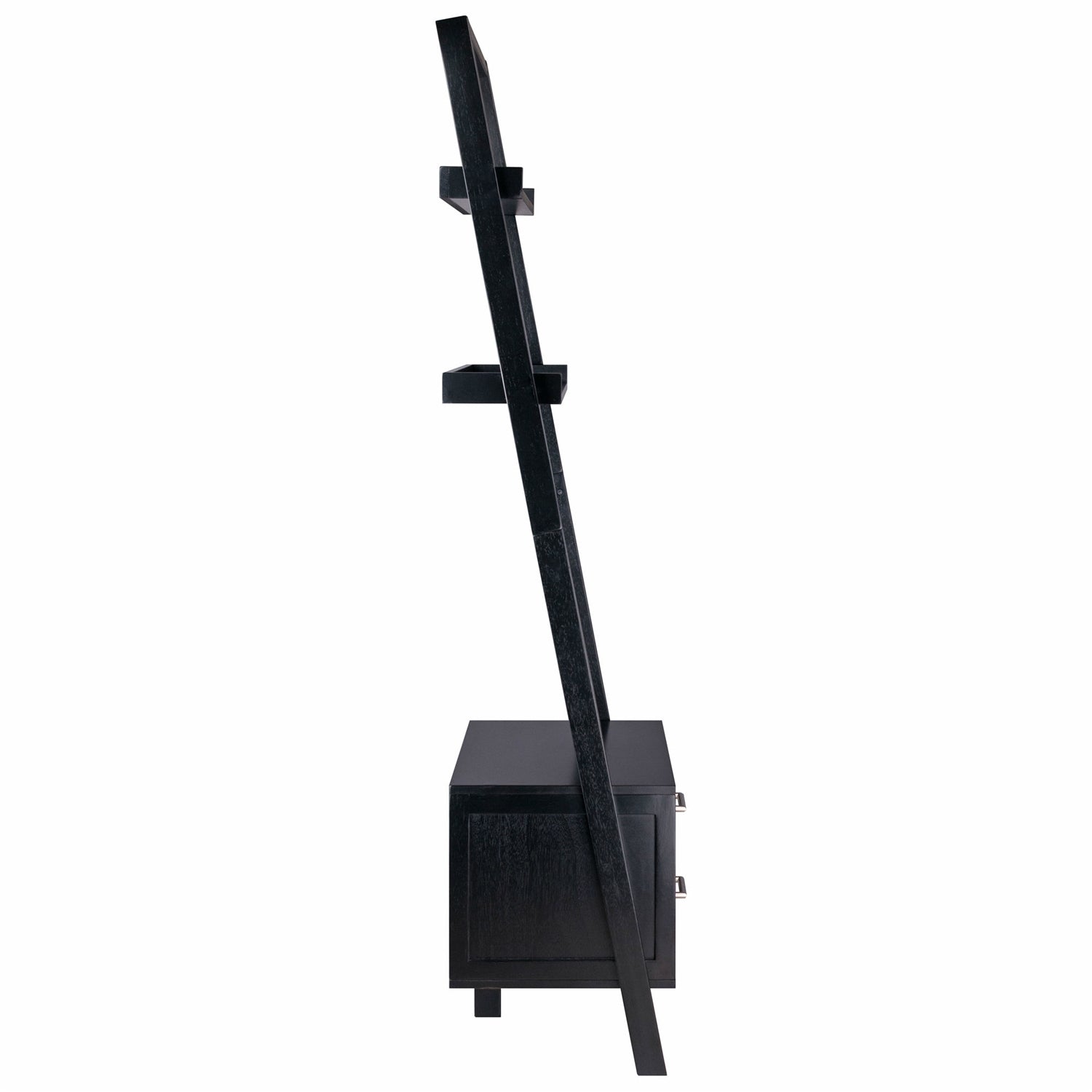 Modern Black Leaning Ladder Bookshelf - 2 Drawers & Entryway Shelf – Duvencioglu