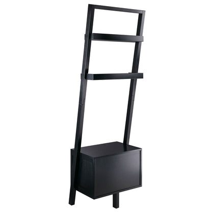 Modern Black Leaning Ladder Bookshelf - 2 Drawers & Entryway Shelf – Duvencioglu