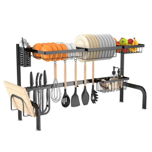 2-Tier Black Steel Adjustable Over the Sink Dish Drying Rack – Duvencioglu