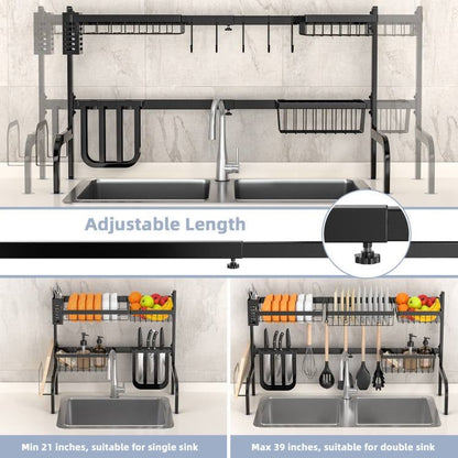 2-Tier Black Steel Adjustable Over the Sink Dish Drying Rack – Duvencioglu