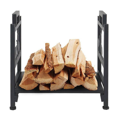 1.5 Ft. Black Metal Firewood Log Rack with Deer Pattern & Tool Holders – Duvencioglu