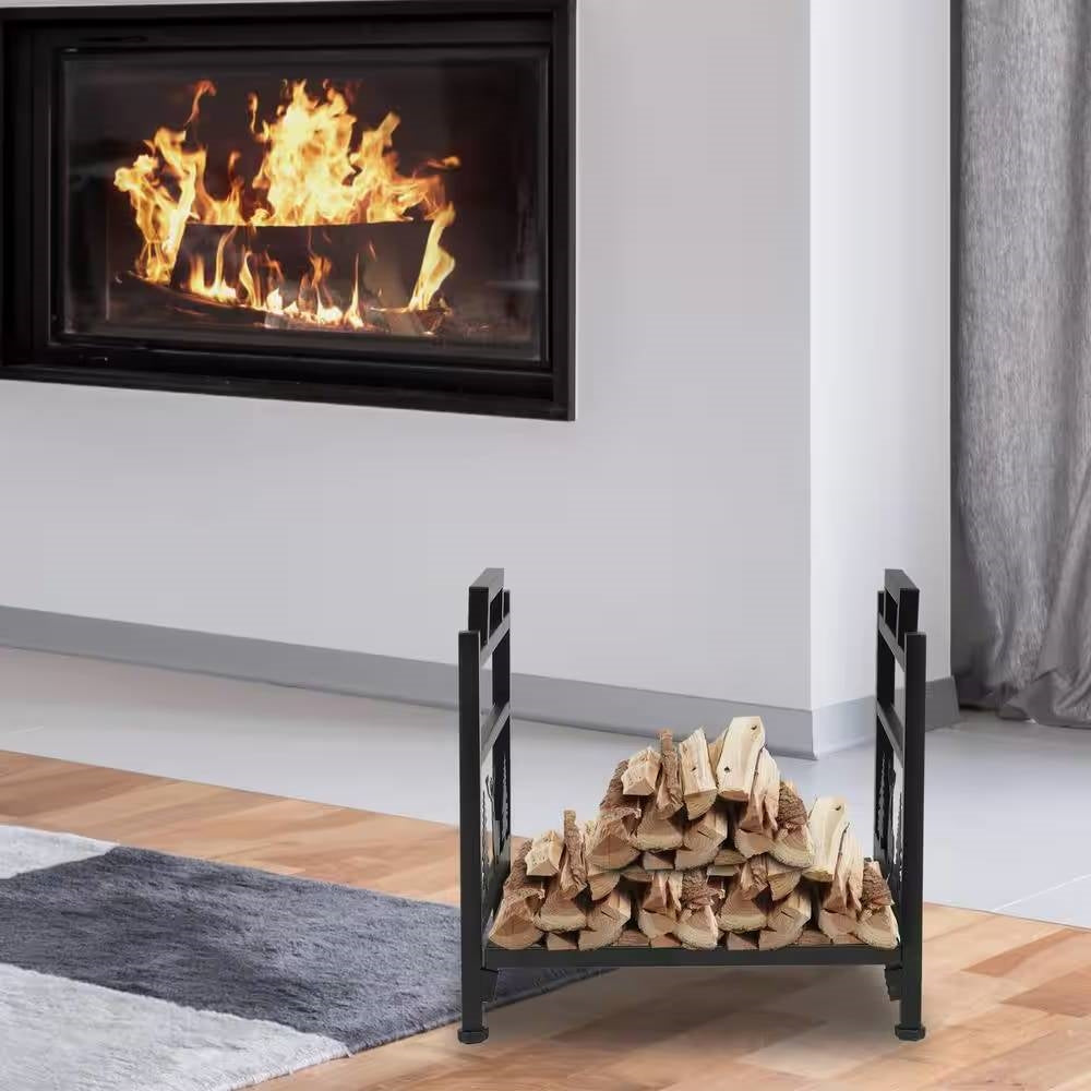 1.5 Ft. Black Metal Firewood Log Rack with Deer Pattern & Tool Holders – Duvencioglu