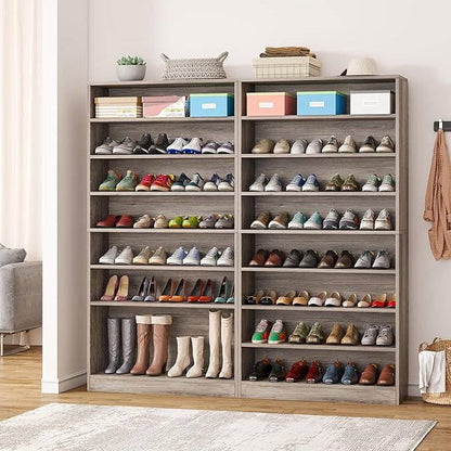 8-Shelf Narrow Shoe Rack Cabinet - Grey Wood Finish, Holds Up To 45 Pairs – Duvencioglu