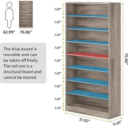 8-Shelf Narrow Shoe Rack Cabinet - Grey Wood Finish, Holds Up To 45 Pairs – Duvencioglu