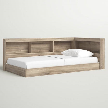 Full Size Corner Storage Platform Bed - Bookcase Headboard & USB Ports