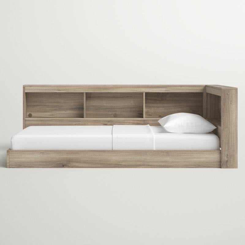 Full Size Corner Storage Platform Bed - Bookcase Headboard & USB Ports