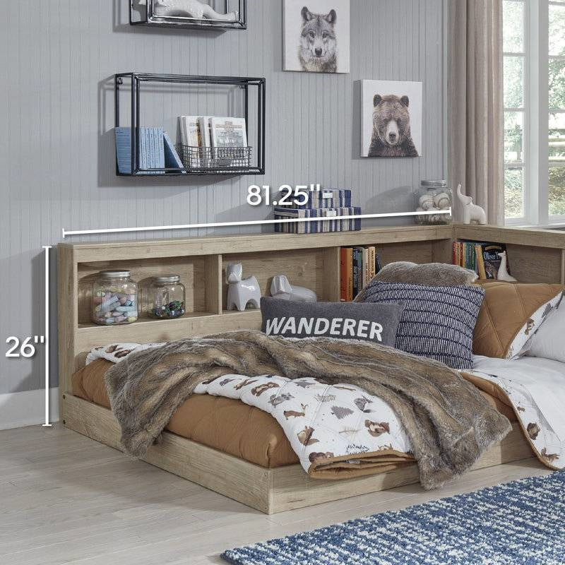 Full Size Corner Storage Platform Bed - Bookcase Headboard & USB Ports