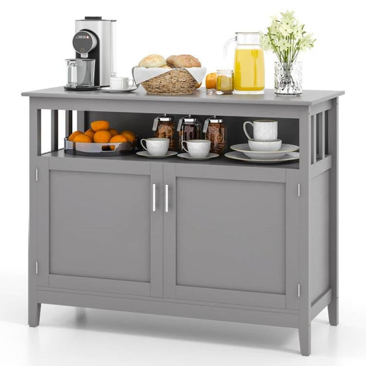 Modern 2-Door Dining Buffet Sideboard - Grey Wood with Open Storage Shelf – Duvencioglu