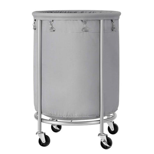 Round 45-Gallon Laundry Hamper - Grey Fabric Bag, Steel Frame on Wheels – Duvencioglu