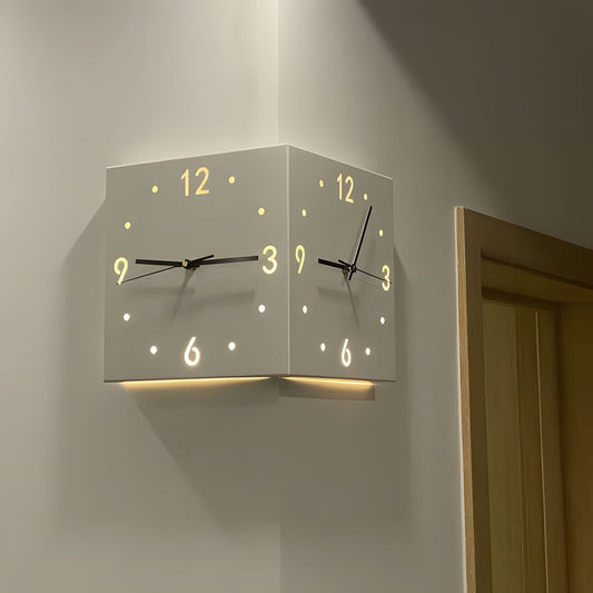 Nordic Square Modern Corner Wall Clock - Smart LED & Sound Activated – Duvencioglu