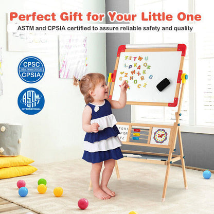 3-in-1 Wooden Art Easel for Kids - Double-Sided, Paper Roll & Educational Tools – Duvencioglu