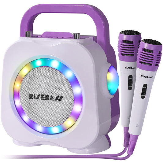 Portable Kids Bluetooth Karaoke Machine - Dual Wired Microphones & LED Lights (Purple) – Duvencioglu
