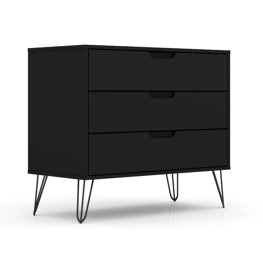 Modern Scandinavian 3-Drawer Dresser - Mid-Century Black Wood Finish