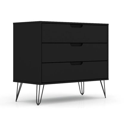 Modern Scandinavian 3-Drawer Dresser - Mid-Century Black Wood Finish