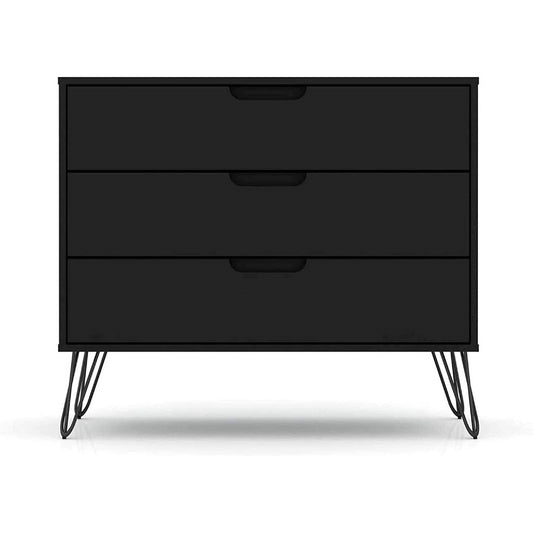 Modern Scandinavian 3-Drawer Dresser - Mid-Century Black Wood Finish