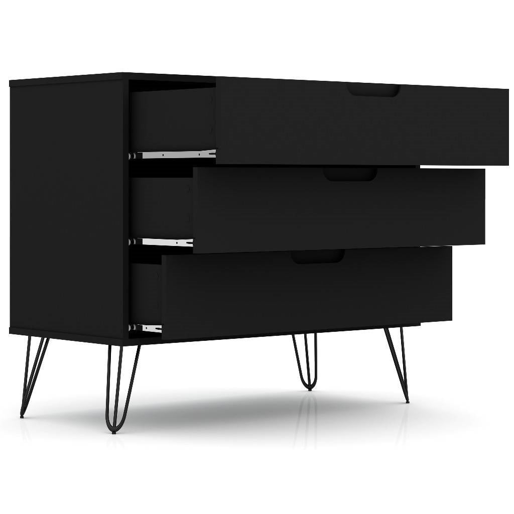 Modern Scandinavian 3-Drawer Dresser - Mid-Century Black Wood Finish