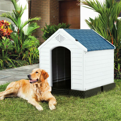Medium Outdoor Heavy Duty Dog House - Blue & White Plastic Shelter – Duvencioglu
