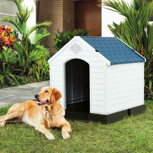 Medium Outdoor Heavy Duty Dog House - Blue & White Plastic Shelter – Duvencioglu