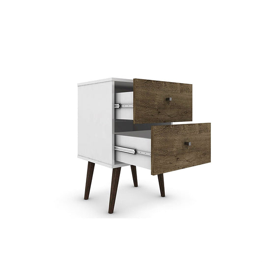 Mid-Century Modern Nightstand - White & Wood Finish with Splayed Legs – Duvencioglu