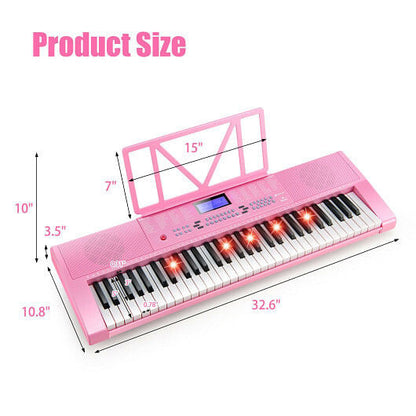 61-Key Electric Piano Keyboard - Beginner Bundle with Light-Up Keys (Pink) – Duvencioglu