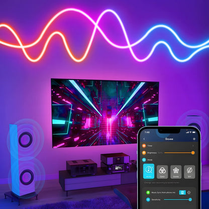 16.4ft Smart WiFi Neon Strip Light - RGBW, Music Sync & Voice Control