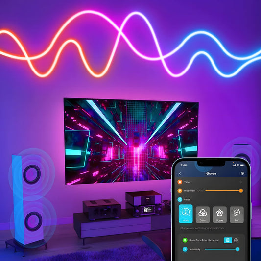 16.4ft Smart WiFi Neon Strip Light - RGBW, Music Sync & Voice Control