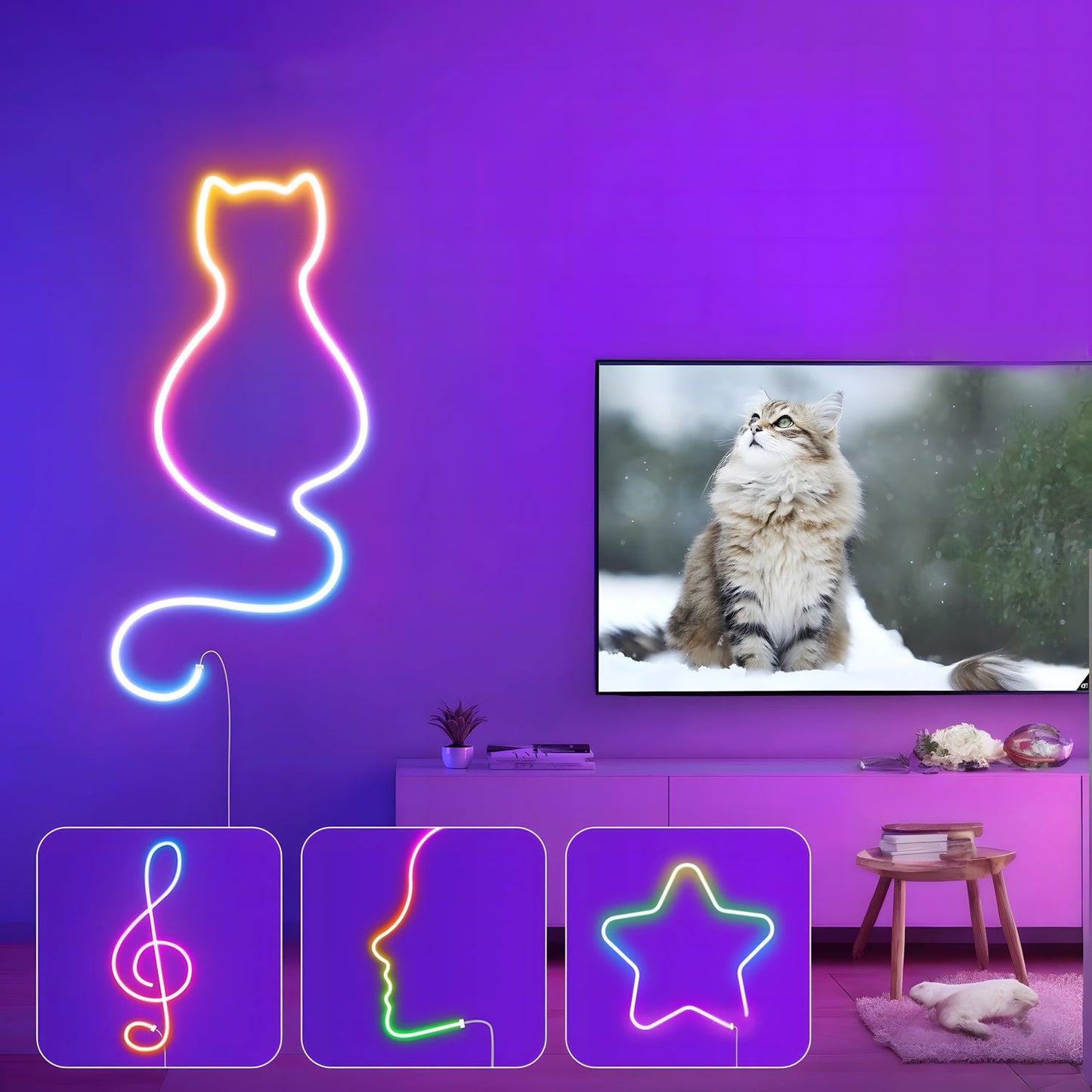 16.4ft Smart WiFi Neon Strip Light - RGBW, Music Sync & Voice Control