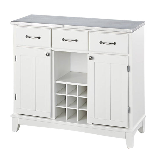 Product Title: Kitchen Island Sideboard Cabinet - Stainless Steel Top, Wine Rack & 3 Drawers (White) – Duvencioglu