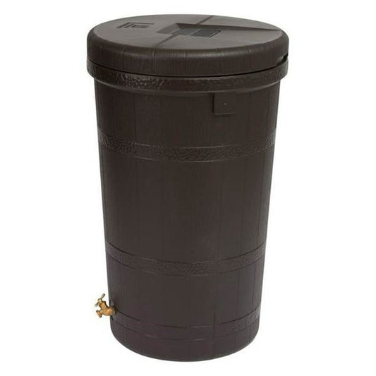 Eco 50-Gallon Rain Barrel - Dark Brown with Woodgrain Slat Finish