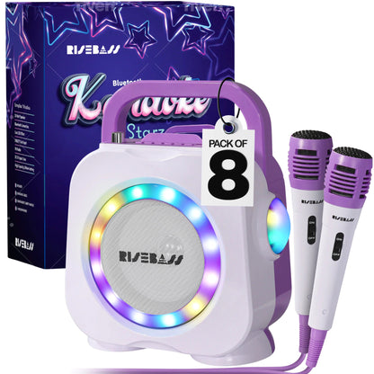 Portable Kids Bluetooth Karaoke Machine - Dual Wired Microphones & LED Lights (Purple) – Duvencioglu