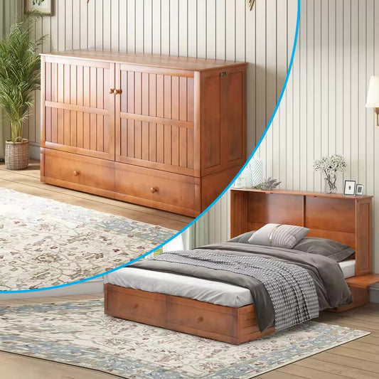 Murphy Bed Cabinet – Queen Size Folding Bed with USB Charging & Storage Drawers
