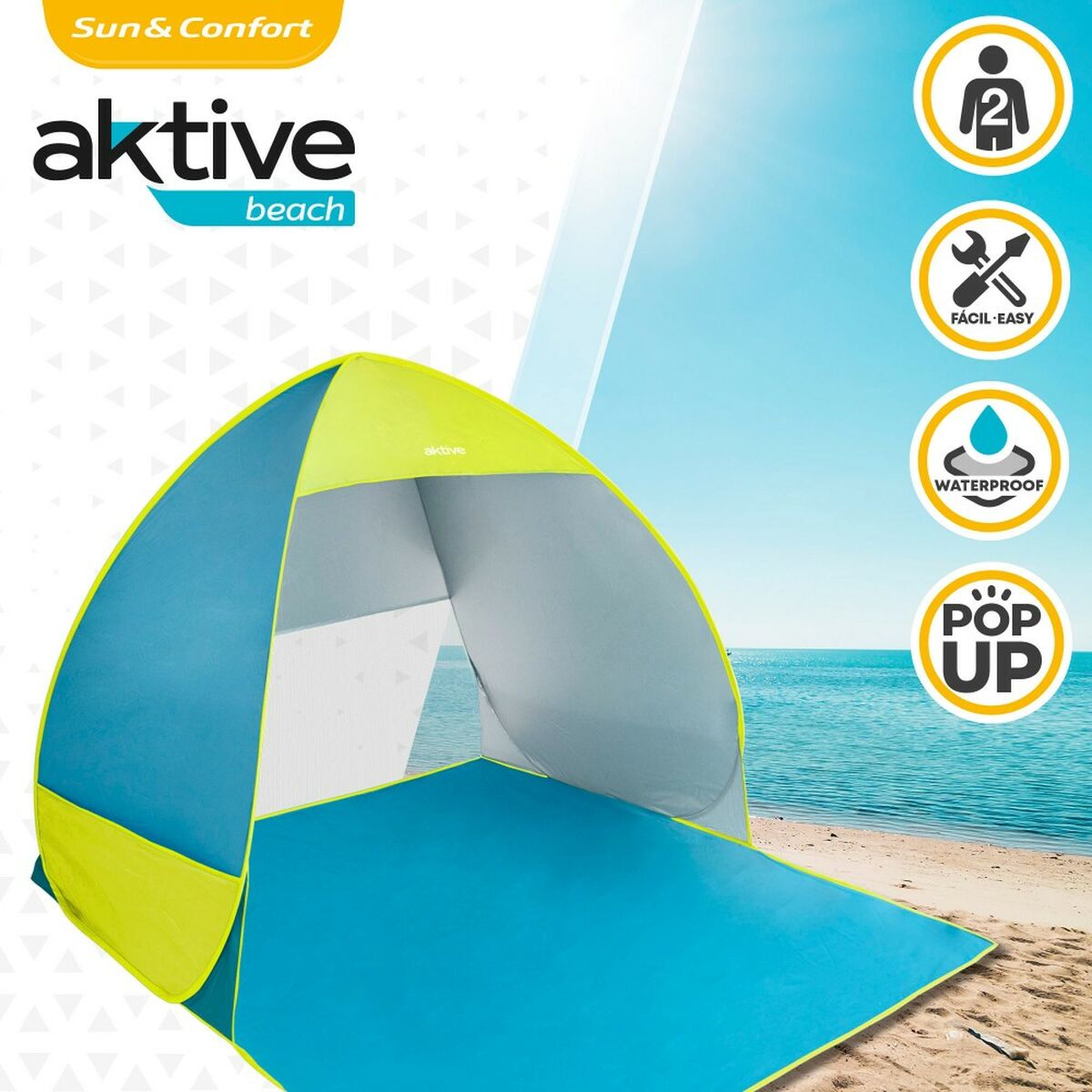 Beach Windscreen Aktive Blue Green Polyester 160 x 110 x 140 cm – Duvencioglu