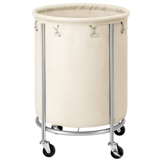 Round 45-Gallon Laundry Hamper - Cream Fabric Bag, Steel Frame on Wheels – Duvencioglu