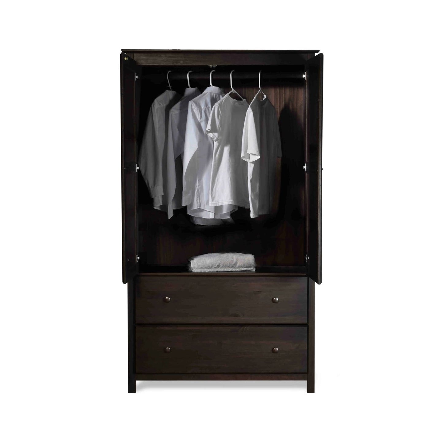 Solid Wood Bedroom Armoire - Espresso Finish Wardrobe with Hanging Bar
