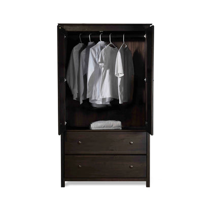 Solid Wood Bedroom Armoire - Espresso Finish Wardrobe with Hanging Bar